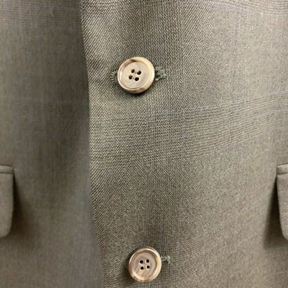Bill Blass‎ Jacket Mens Blazer Green Windowpane Vented Notched Lapel Classic